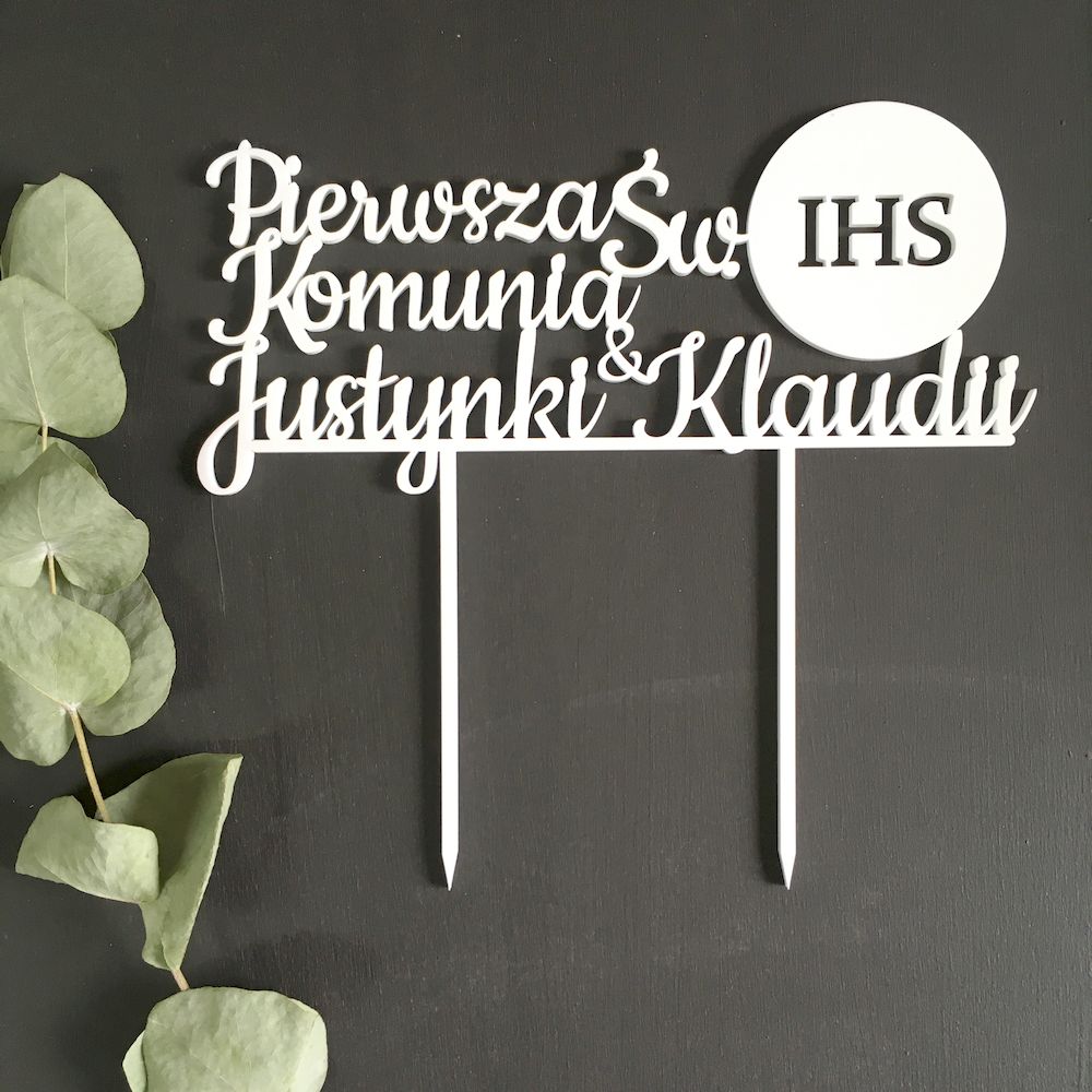topper na tort komunijny dla bliźniaczek z hostią